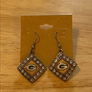 Green Bay Packers Silver Tone Earrings with CZ